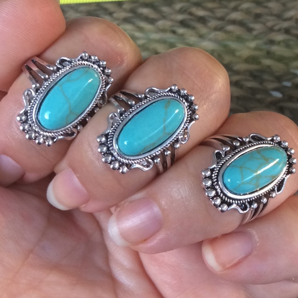 Vintage 925 Sterling Silver Turquoise Ring Jewelry - Picture 6 of 8